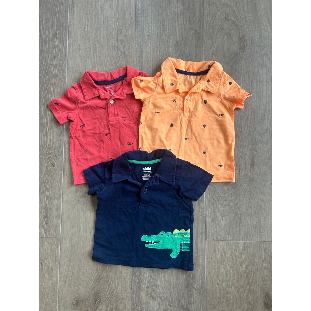 Carters Baby Boy Bundle of 3 Polo Shirts Size 6-9 Months Nautical Alligator Set